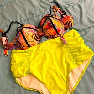 High waisted two piece bathing suit